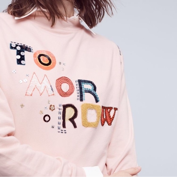 Anthropologie Tops - Rare Anthropologie mock neck Tomorrow Sweatshirt Embroidered Size: Small